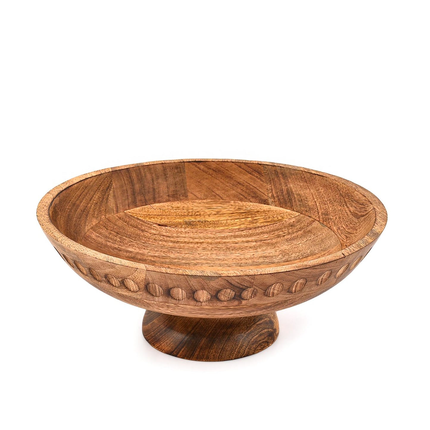Mahasu Fruit Bowl Mango Wood Elevated Decorative Serving Bowl | Natural Wooden Centerpiece for Kitchen & Dining (12" x 12" x 4.75")
