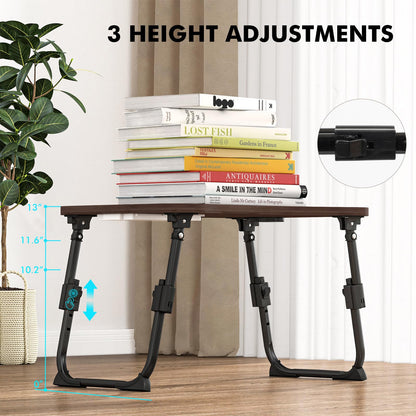 Lap Desk for Bed Adjustable Height, Foldable Bed Table with Storage Drawer, Tablet Slot & Cup Holder, Portable Laptop Stand for Bed & Sofa, Bed Desk for Adults & Kids, Walnut