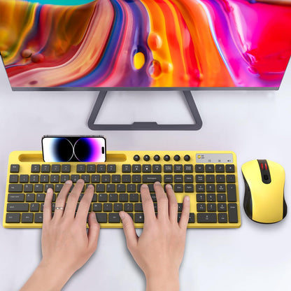 Wireless Keyboard and Mouse Combo, MARVO 2.4G Ergonomic Wireless Computer Keyboard with Phone Tablet Holder, Silent Mouse with 6 Button, Compatible with MacBook, Windows (Black)