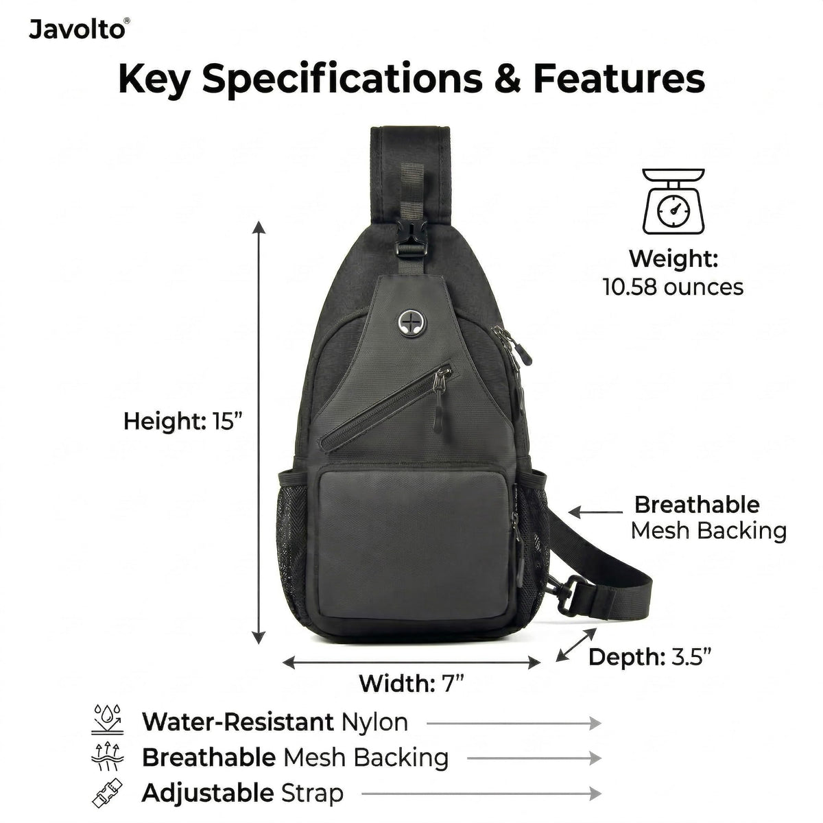 Javolto Sling Bag for Men Crossbody Backpack, Small Sling Backpack Mens Shoulder Bag, Casual Daypack Hiking Bag for Travel