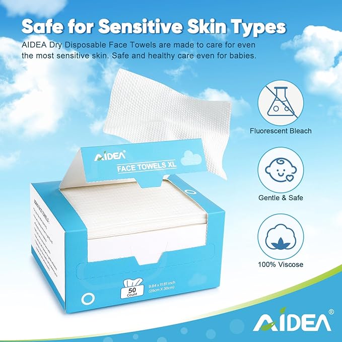 AIDEA XL Face Towels Disposable-100Ct, Clean Facial Cloths, Facial Cleansing