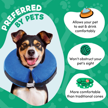 BENCMATE Protective Inflatable Collar for Dogs and Cats - Soft Pet Dog Cone Recovery Collar Does Not Block Vision E-Collar(Medium, Blue)