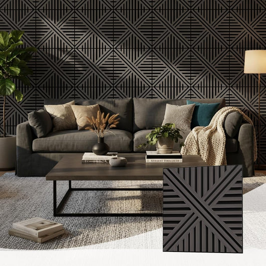 MuroPanel Acoustic Wall Panels, Decorative Acoustic Panels for Walls 23.6"x23.6", Sound Absorbing Wood Wall Panels for Interior Wall Decor, PVC Wood Grain HDF Acoustic Panels (Dark Grey, 4 Pack)