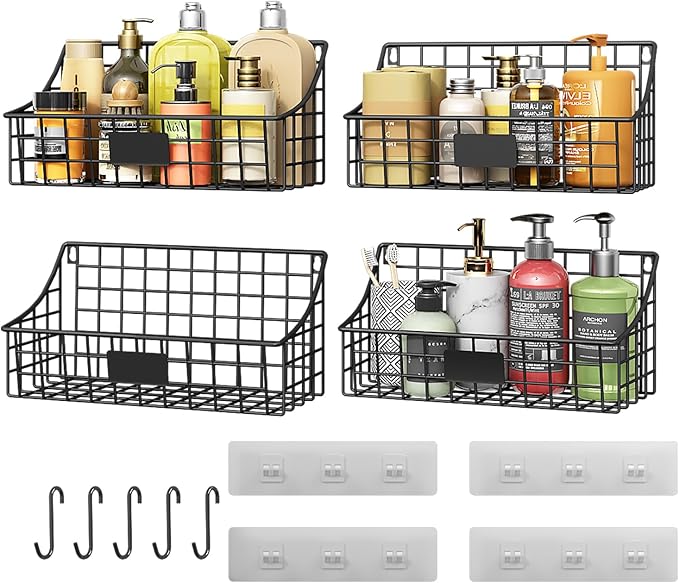 Hanging Wall Wire Basket-4Pack, Large Metal Organizer Baskets & Bathroom Shower