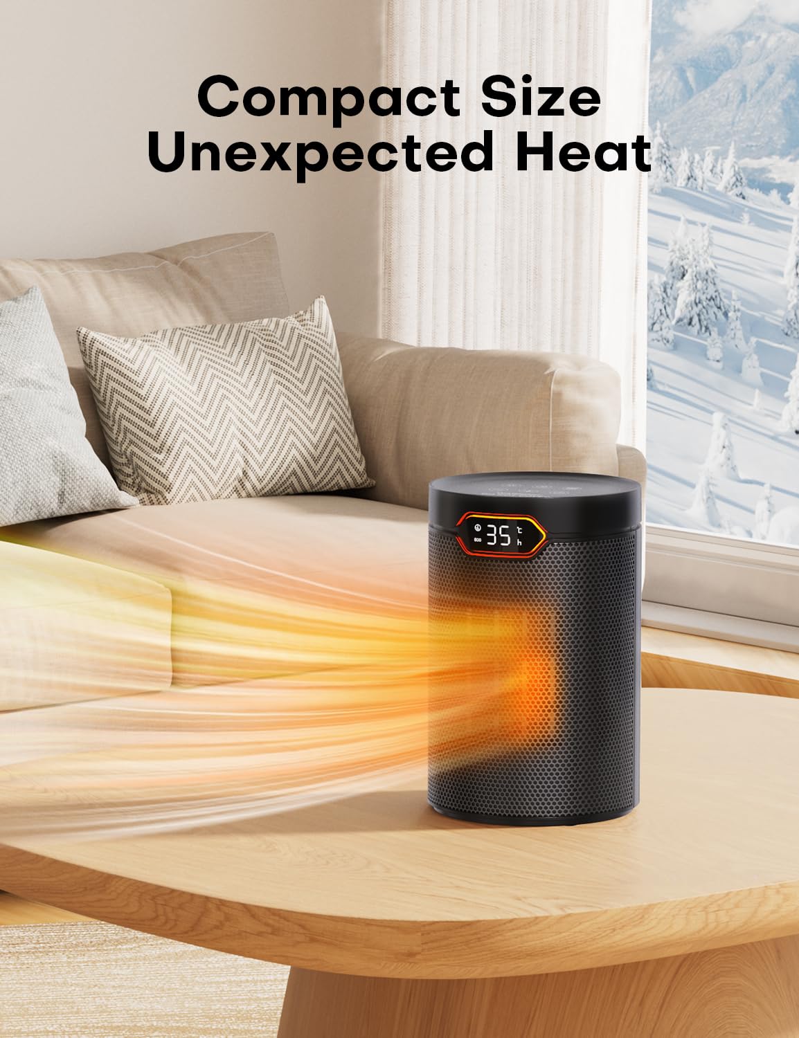 QEXREED Heater, 1500W PTC Electric with ECO Mode, 4 Heat Settings, Breeze Mode, Thermostat, 24H Timer, Remote Control, Overheat & Tip Over Protection, Portable & Quiet for Home, Office