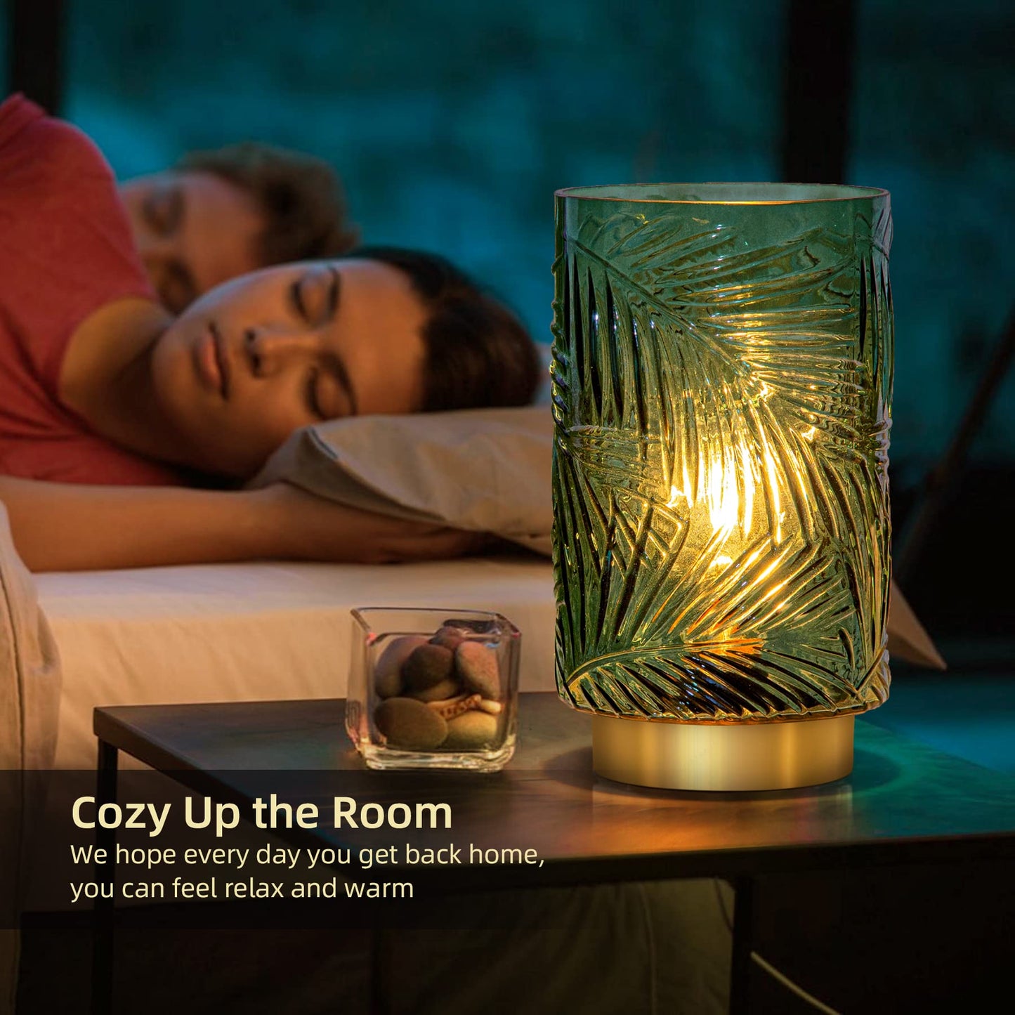 Battery Operated Table Lamp, Cordless Lamps for Home Decor, Battery Powered Nightlight with LED Bulb with Timer, Decorative Lights for Living Room Bedroom Tabletop Entryway Centerpiece Gift(L Green)
