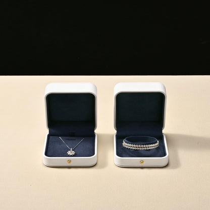 Woodten Blue Velvet Interior Jewelry Gift Box for Necklace & Pendant - Premium PU Leather Jewelry Necklace Elegant White Jewelry Box for Gift