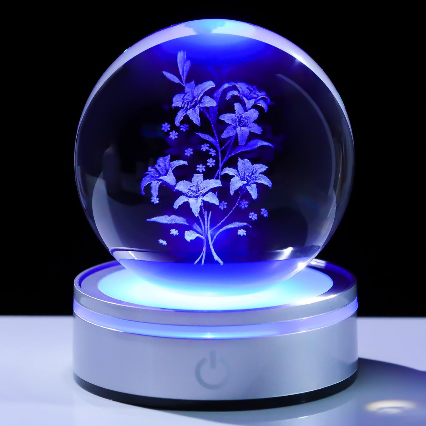 Movdyka 3D Laser Etched Lily Crystal Ball with Color-Changing LED Base