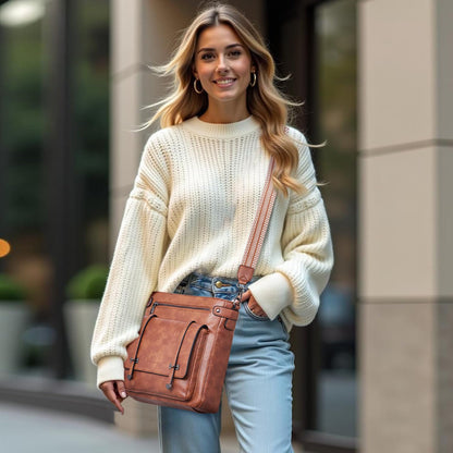 Roulens Crossbody Bags for Women,Multi Pocket Crossbody Purses Vegan Leather Shoulder Handbags Travel Purse Adjustable Strap