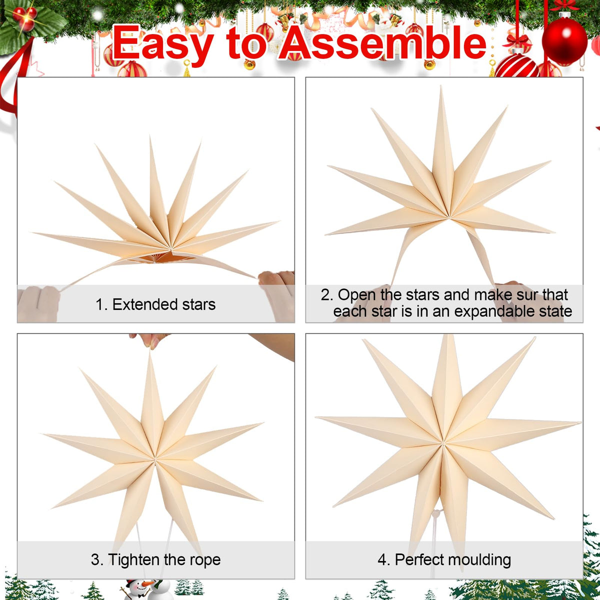 BestoFun 12 Inches 5 PCS Beige Paper Star Lanterns Christmas Party Decorations Hanging Stars Christmas Party Decorations Wedding Birthday Christmas Home Party Decorations(9 Pointed)