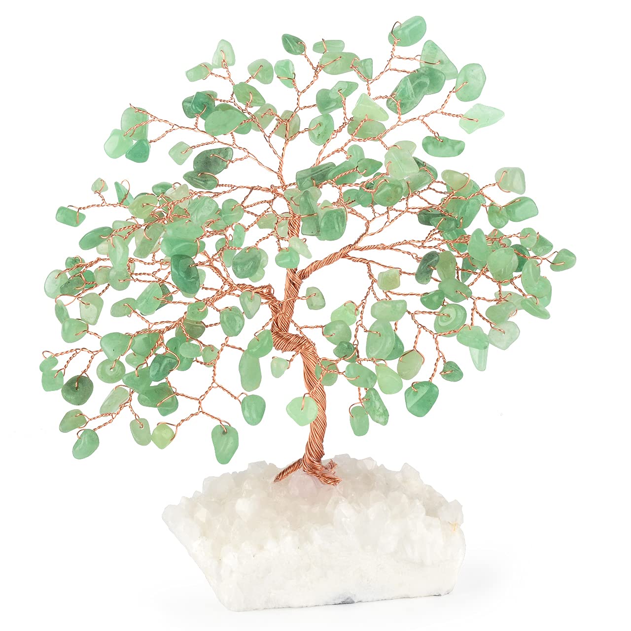 MASGEMES Crystal Tree of Life,Aventurine Jade Clear Quartz Cluster Base,Bonsai Feng Shui Decor Money Tree,Healing Crystals Positive Enegy,Gift Size 5.5"-6.3"