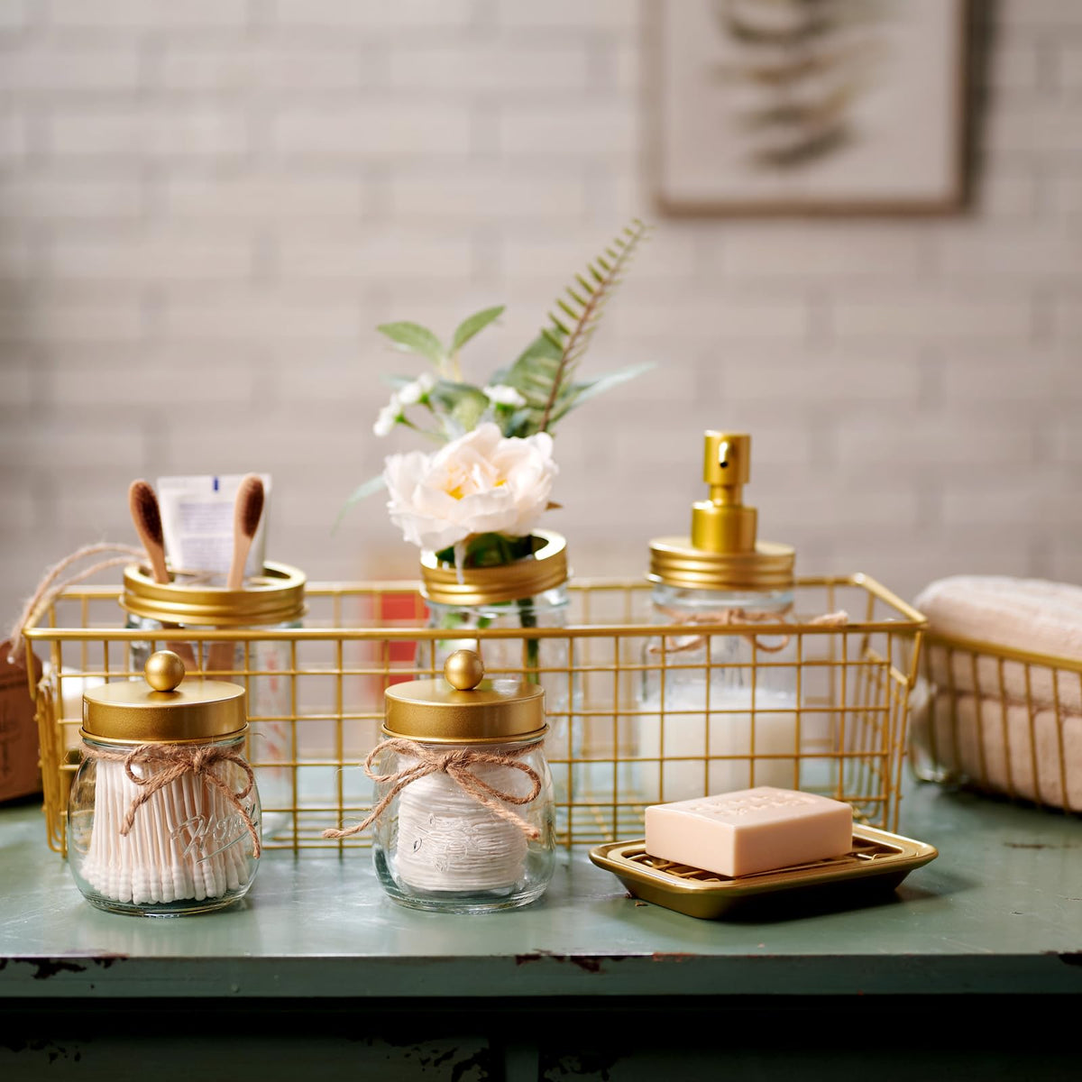 Kitchen and Bathroom Soap Dish Tray - Metal 2-Piece Soap Dish Tray with Drainage Grid and Holder for Kitchen Sink Countertops to Store Soap, Sponges, Scrubbers - Rust Resistant (2 Pack, Gold)