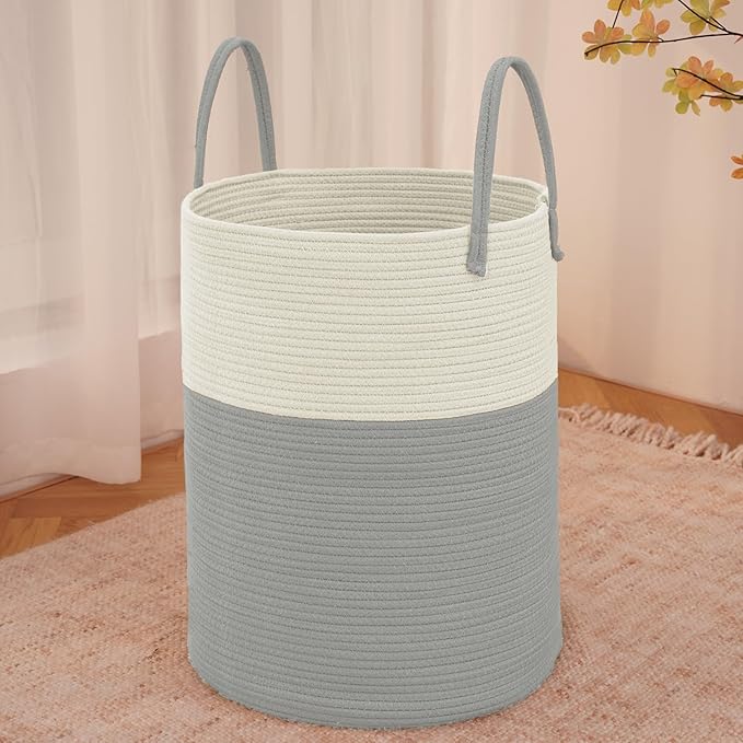 Large Woven Laundry Basket Hamper, 80L Cotton Rope Storage Bin