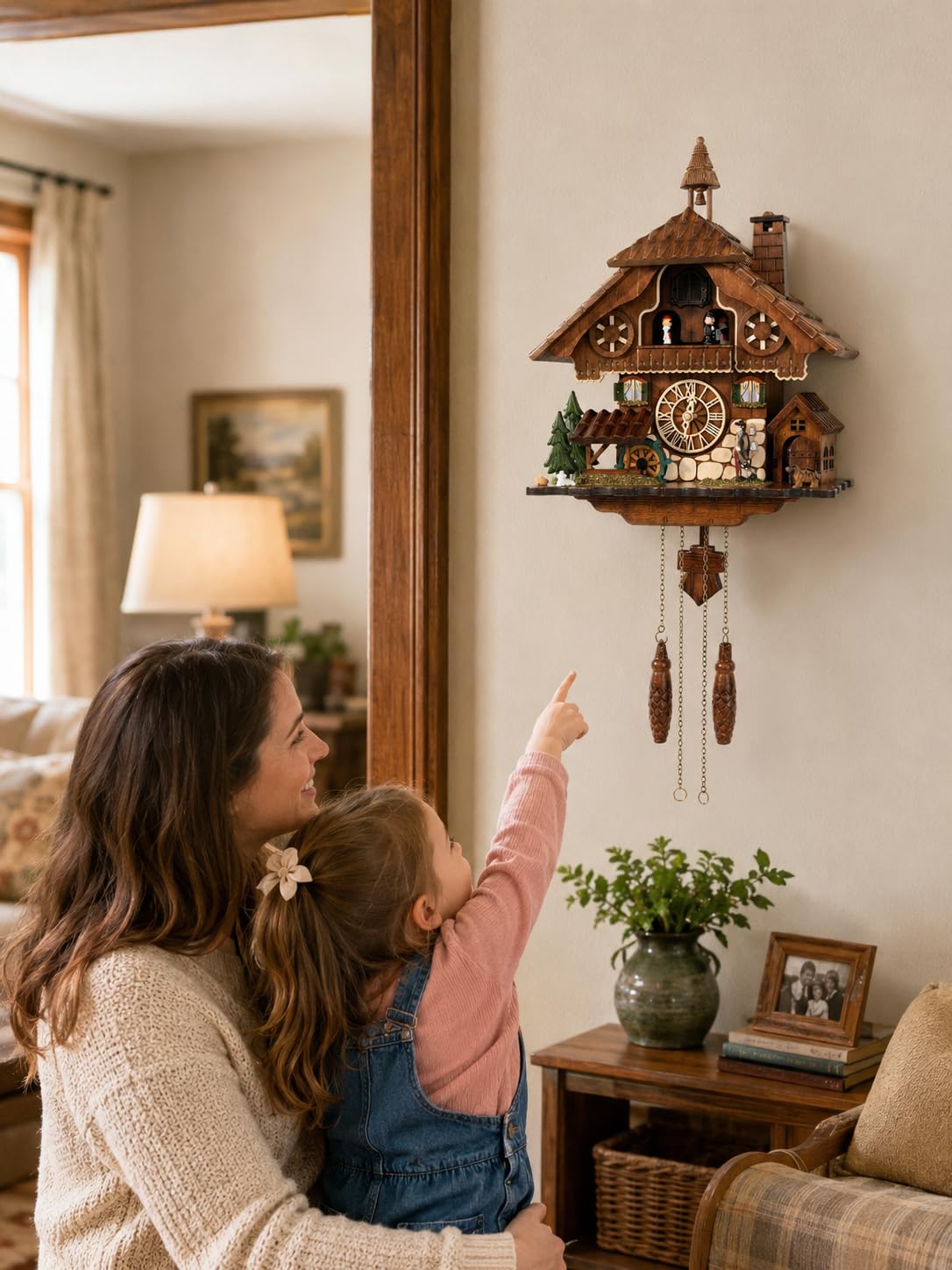 Cuckoopro Cuckoo Clock, Black Forest Style Wooden Pendulum Quartz Wall Clock, Volume Control, Night Silent, Gift Package, Professional Service