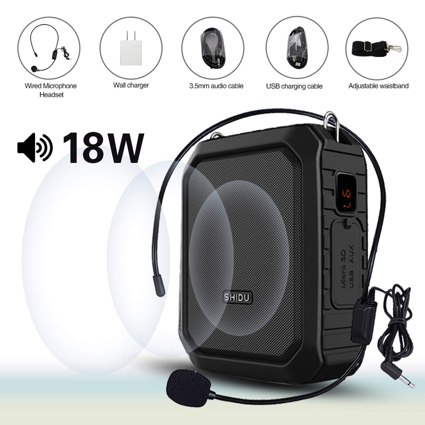 Personal Voice Amplifier for Teachers - Portable Speaker with Wired Headset Microphone 18W Waterproof IPX5 Waistband Voice Enhancer Megaphone for Indoor and Outdoor Activities, Teaching, Speech…