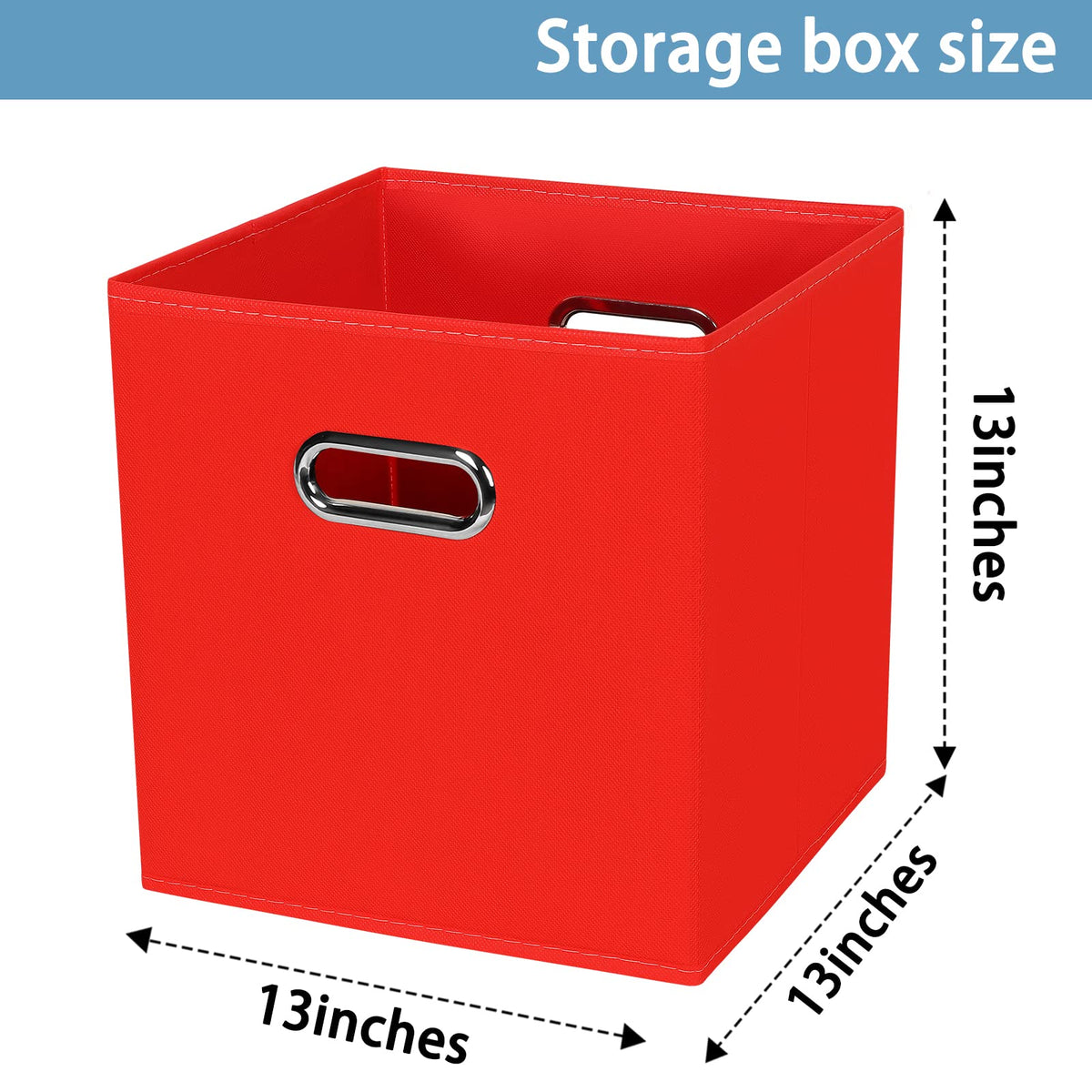 Yunkeeper Black Fabric Cubby Storage Bins,13x13x13 Inches ,Cube Organizer Bin Foldable Storage Boxes with Dual Handles Fabric Organizer Box and collapsible Storage basket,Set of 6 ,Red