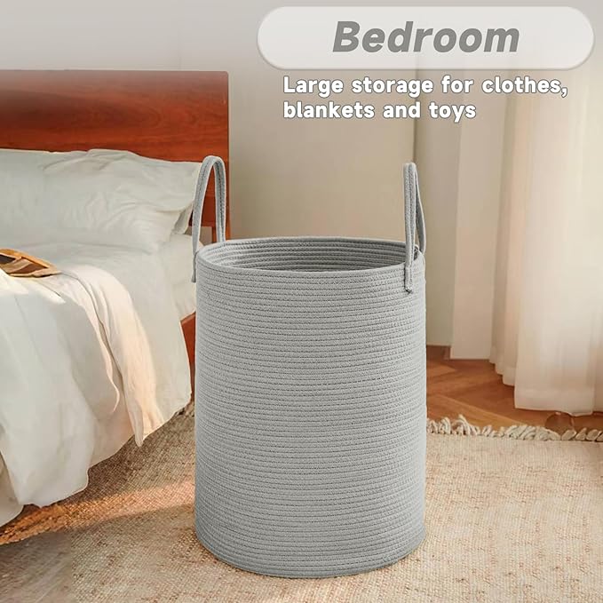 Large Woven Laundry Basket Hamper, 80L Cotton Rope Storage Bin