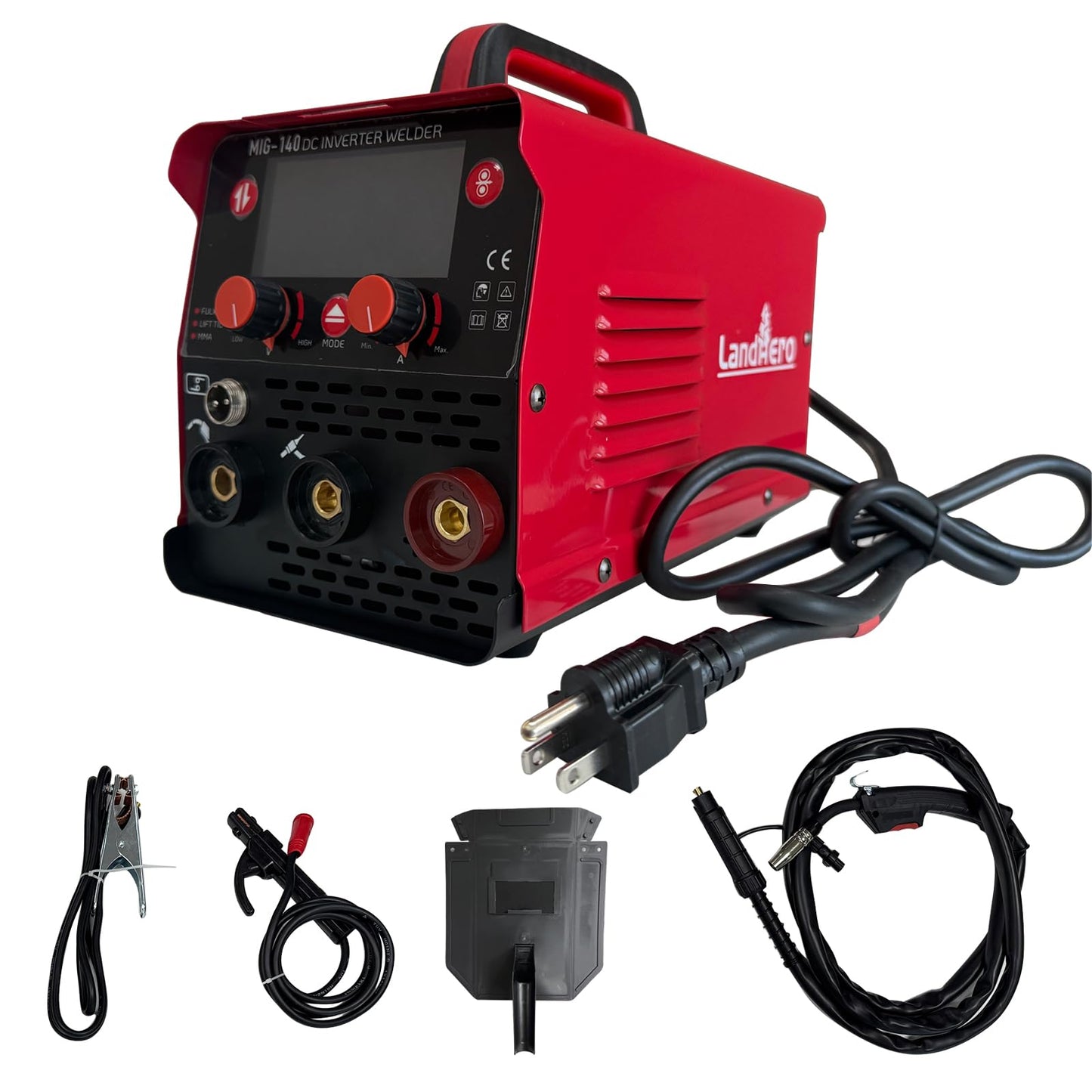 Landhero140A Inverter Welding Machine, Multi-Process Flux MIG/Lift TIG/MMA Welder with Synergic MIG Control, Supports AWS Electrodes -Ideal for Assembly, Repairs & Field Operations