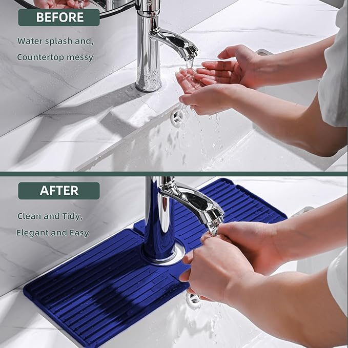 Faucet Mat for Kitchen Sink, Silicone Faucet Handle Drip Catcher Tray, Drying