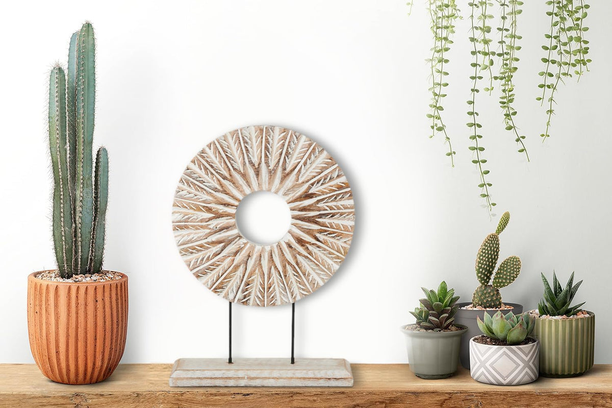 Eximious India Housewarming Gifts Farmhouse Decor Table Sculpture Home Decor Statue Mandala Carved for Modern Home, Living Room, Fireplace Mantel Shelf, Table and Entryway Decor Stand KHST12