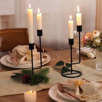 HAVITI Double-Headed Candle Holder, Black Tall Candlestick Holder, Set of 2 Taper Candle Holders for Halloween Christmas Wedding Centerpiece Dining Fireplace Mantle Home Decor