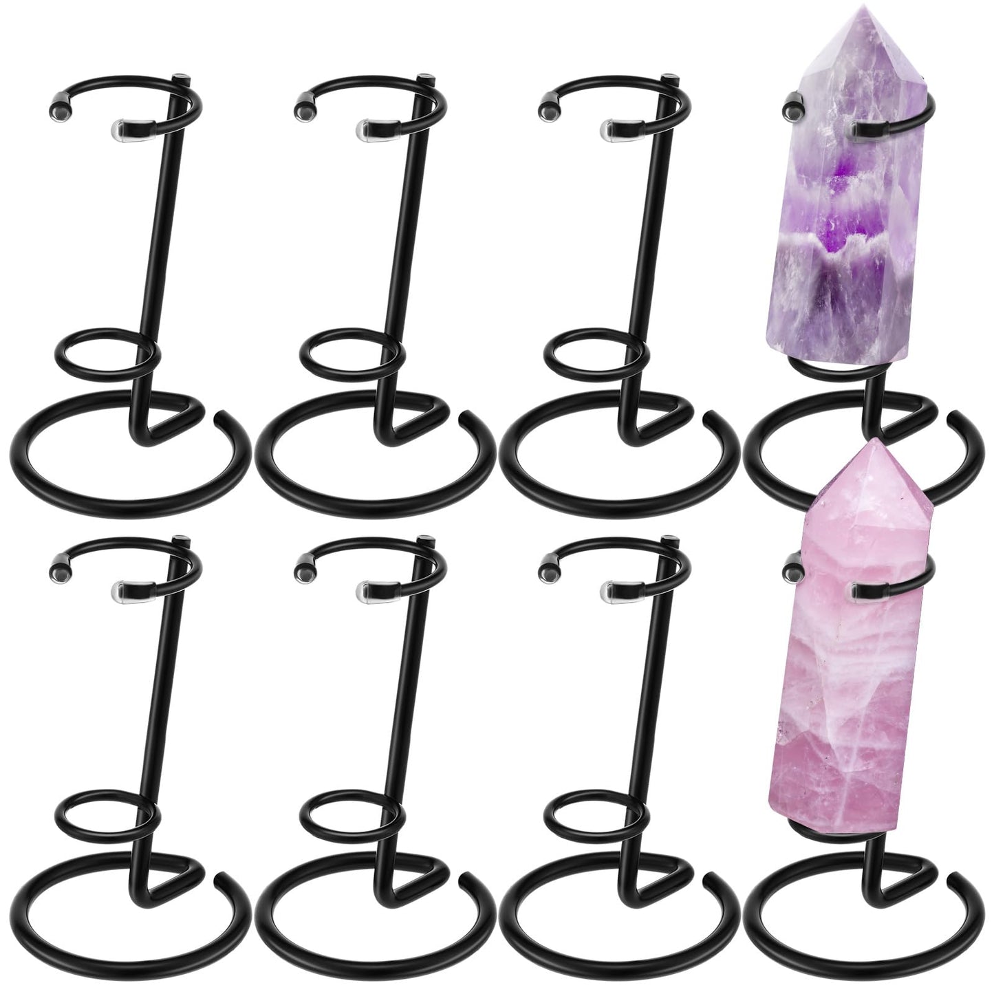 Yaocom 8 Pcs Crystal Wand Stand 2.4" L x 2.4" W x 3.74" H in Small Display Stand Metal Rock Wand Holder Iron Arms Display Holder for Small Gemstones Crystal Mineral Agate(Black)