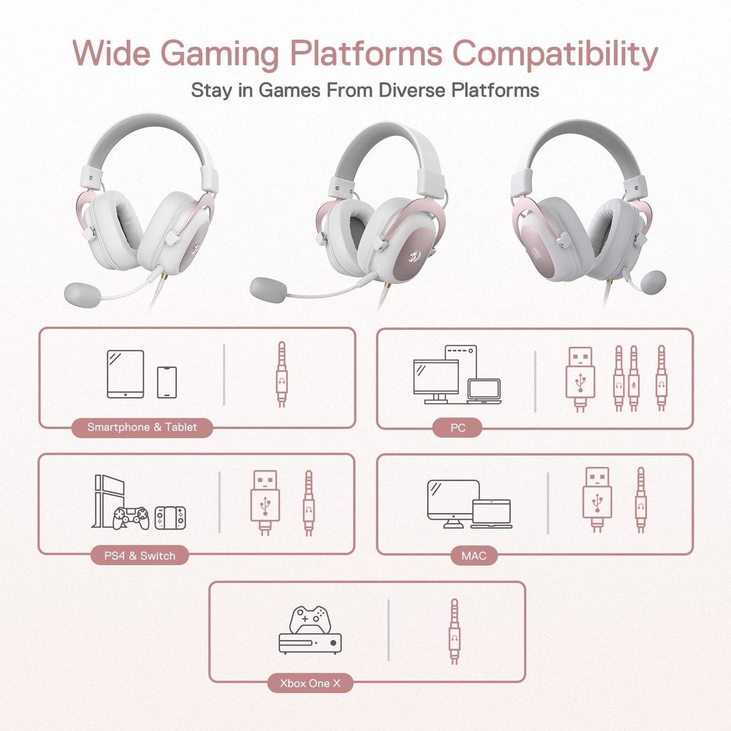Redragon H510 Zeus White Wired Gaming Headset - 7.1 Surround Sound - Memory Foam Ear Pads - 53MM Drivers - Detachable Microphone - Multi Platforms for PC, PS4/3 & Xbox One/Series X, NS