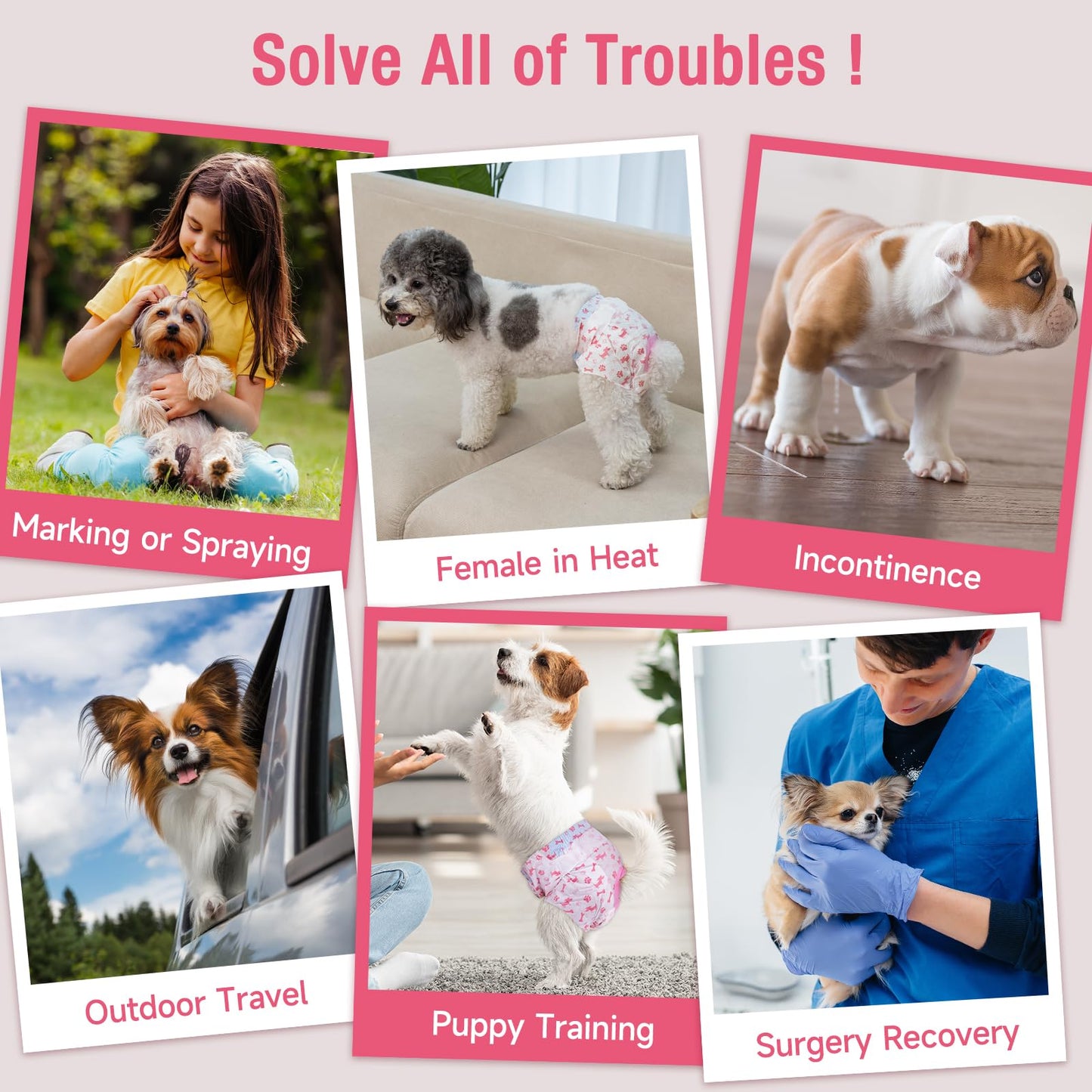 Pet Soft Dog Nappies Female, 20 Count Disposable Dog Pants Female Small, Super Absorbent Disposable Dog Diapers for Girl Dogs in Season/Heat/Incontinence with Adjustable Tail Hole (S 20Count)