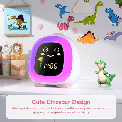 ANALOI Alarm Clock for Kids, Kids Alarm Clock Ok to Wake Cute Night Light for Bedroom, Toddlers Sleep Training Clock Stay in Bed, Dinosaur Birthday Gift for Kids Boys Girls