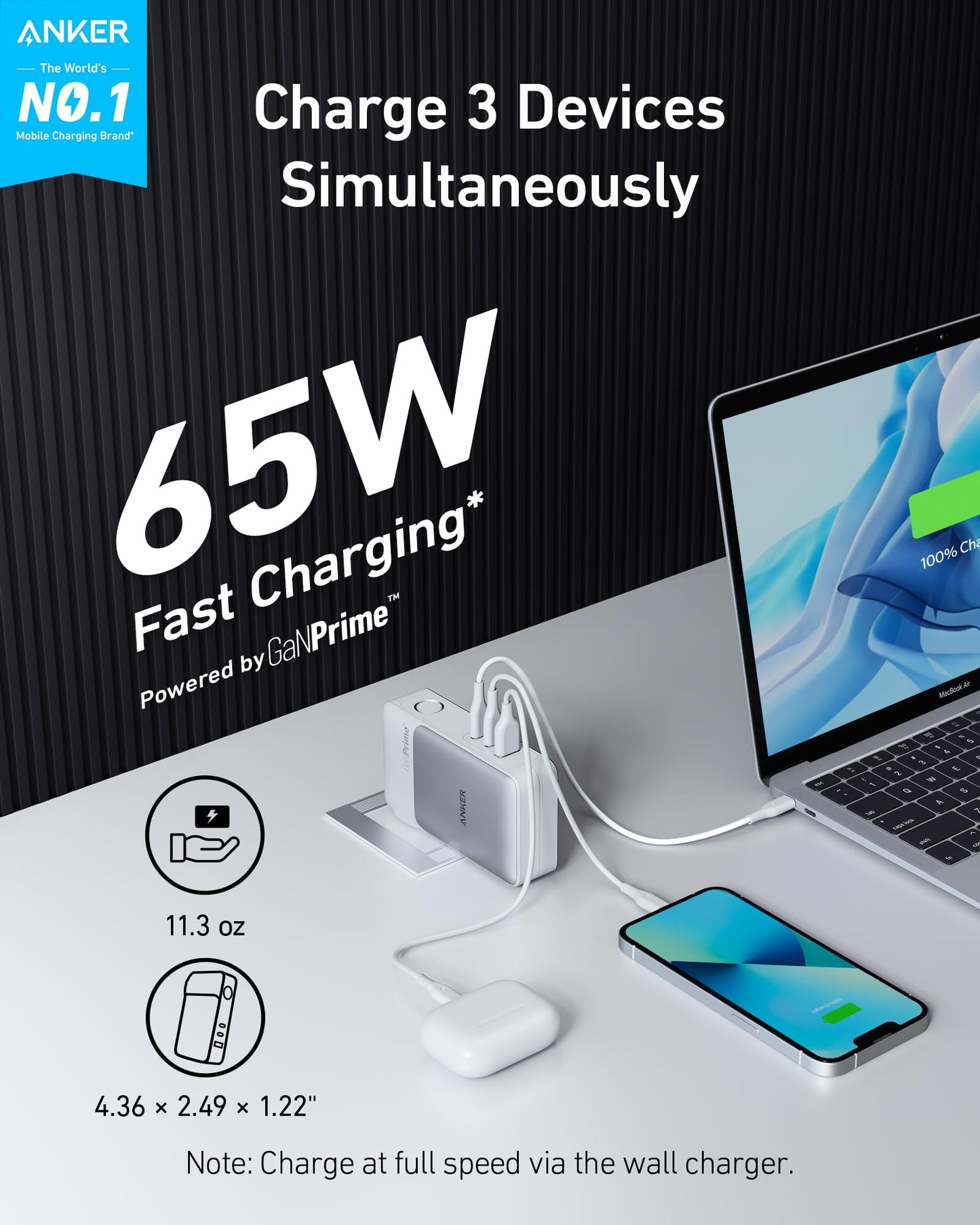 Anker GaNPrime Power Bank, 2-in-1 Portable Charger, 10,000mAh 30W USB-C Battery Pack with 65W Wall Charger, Works for iPhone 15/15 Plus/15 Pro/15 Pro Max/14/13, Samsung, Pixel, MacBook, Dell