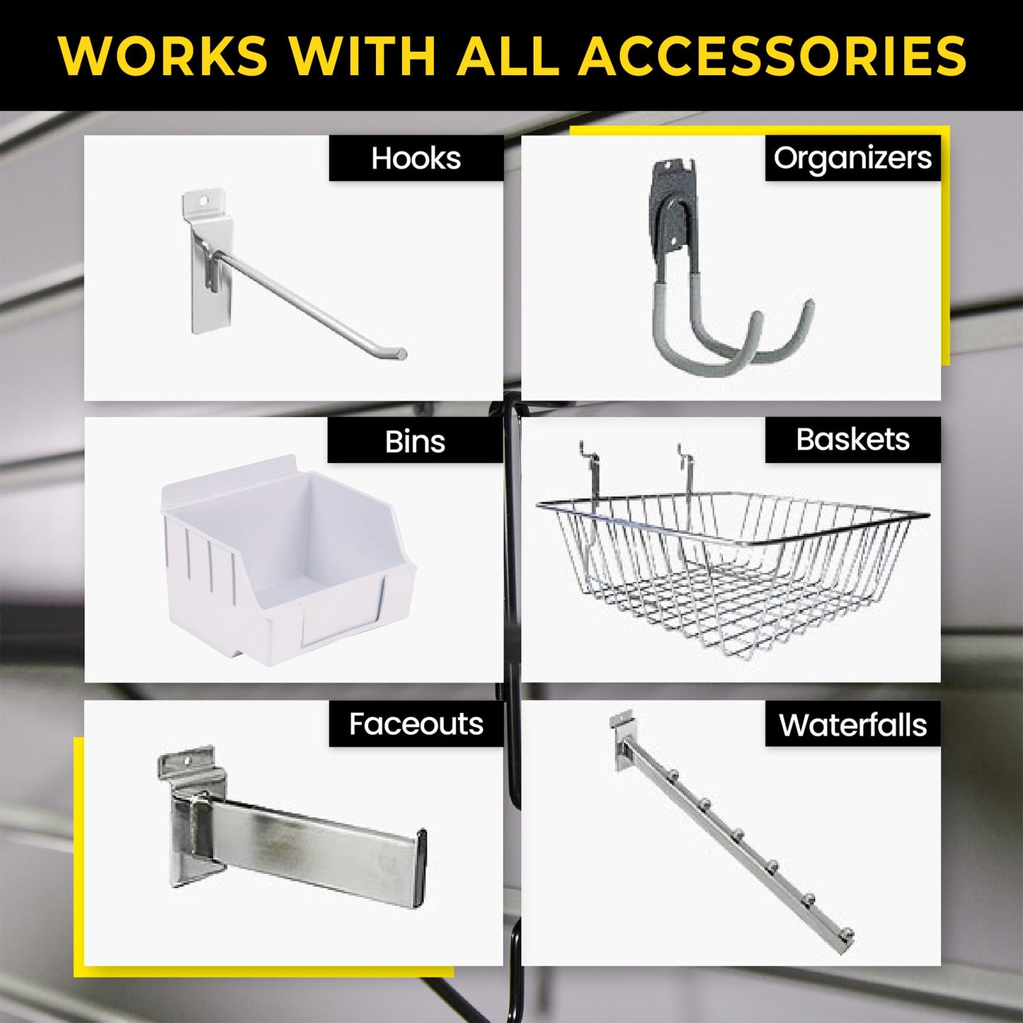 Heavy Duty 4x4 PVC Garage SlatWall Storage System (with Endcaps & Screws) - Modular Slat Wall Paneling for Garage Wall Organizer - Interlocking SlatWall Panels for Home & Commercial Use (White)