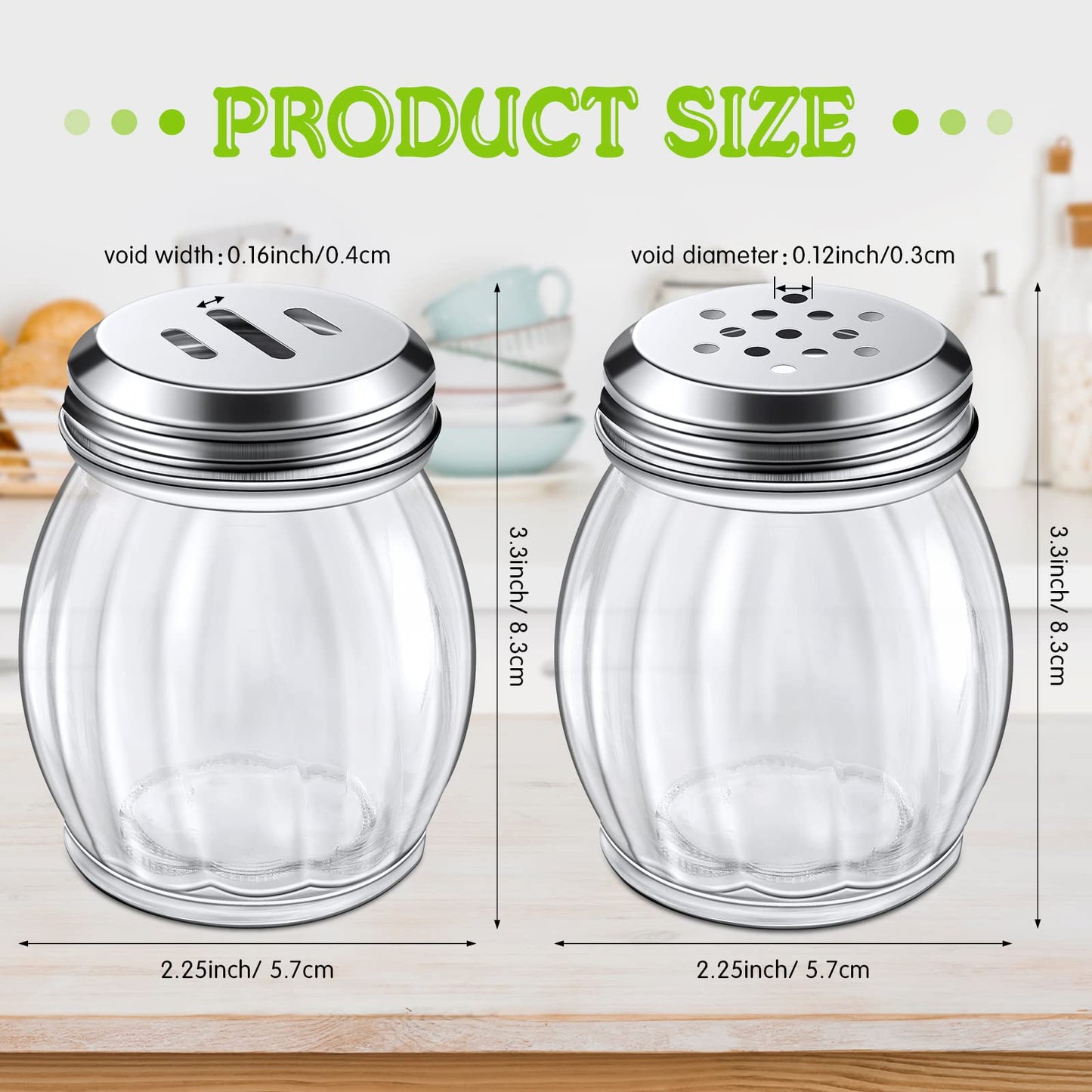 Hotop Glass Spices Shaker with Perforated Top Cheese Shaker with Slotted Stainless Steel Lid Retro Swirl Style Jar Dispensers for Pepper Sugar Spice Home Kitchen Restaurant, 6 oz(48 Pcs)