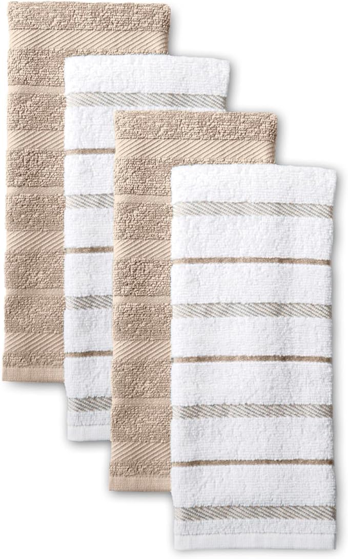 KitchenAid Albany Kitchen Towel 4-Pack Set, Milkshake Tan/White