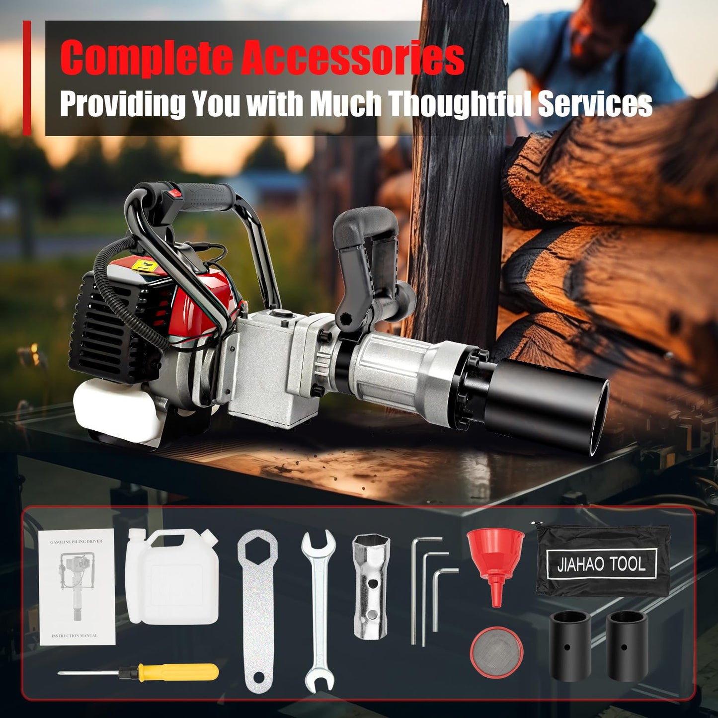 32.7CC 2 Stroke Gas Powered T-Post Driver - 900W 8500RPM Pile Driver Hammer, Air Cooling Petrol Fence Post Driver with Hand Pull Start for Garden, Farm & Guardrail Installation