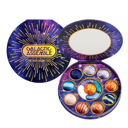 Tintark Galactic Assemble Eyeshadow Palette 14 Colors Glitter Shimmer Metallic Eye Shadow Pallet Blue Galaxy Eye Makeup Palettes Create Space-like Eyes Make up Orange Gifts for Women Girls