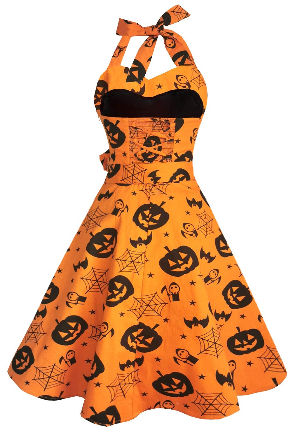 Topdress Women's Vintage Polka Audrey Dress 1950s Halter Retro Cocktail Dress Pumpkin L