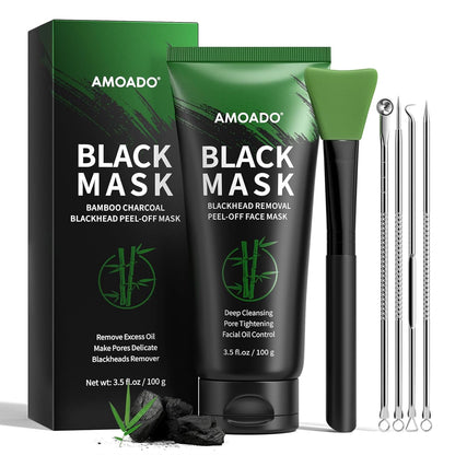Blackhead Remover Mask, Charcoal Peel Off Face Mask Kit, (100g) Deep Pore Cleans,Oil Control, Blackheads Removal Peel Off Black Mask for Men & Women – Includes Brush,Extractor Tool