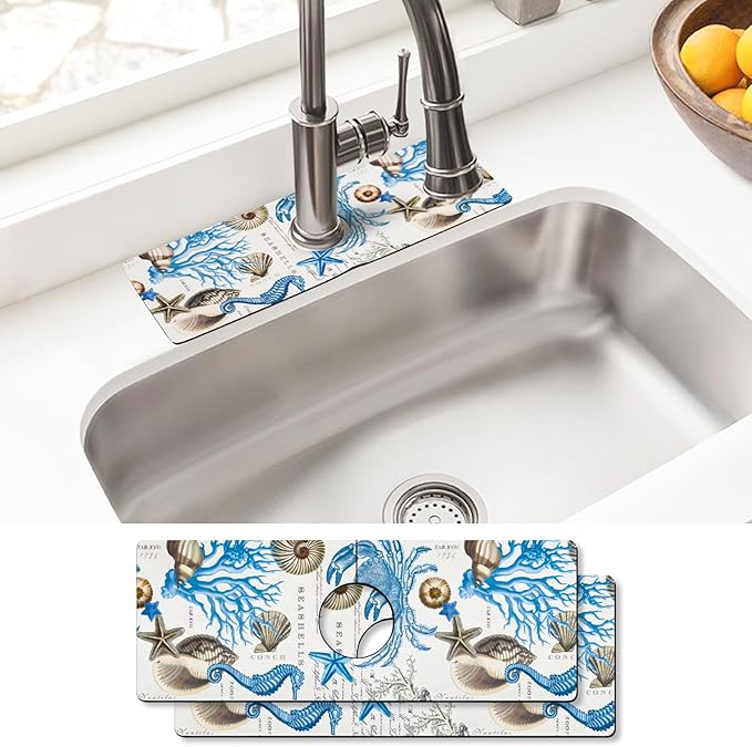 Sink Faucet Absorbing Mat, 2 Pack Drying Mat Around Faucet Sink Splash Guard