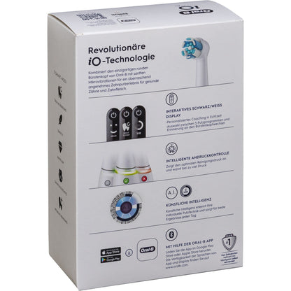 Oral-B iO Series 6 Electric Toothbrush, 2 Replacement Toothbrush Heads, 5 Cleaning Modes for Dental Care, Magnetic Technology, Display & Travel Case, Designed by Braun, White
