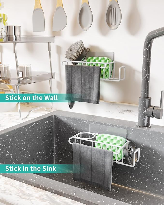 HapiRm Sponge Holder for Kitchen Sink, No Drill Kitchen Sink Caddy Organizer