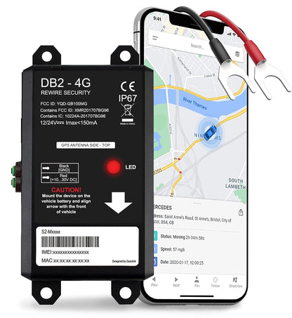 REWIRE SECURITY DB2-4G GPS Tracker for Vehicles – Real-Time Vehicle Tracking Device for Car, Van, Motorhome | Easy Battery Install | Live App Tracking | 4G Fleet Tracking | Low Cost Plan | Free Trial