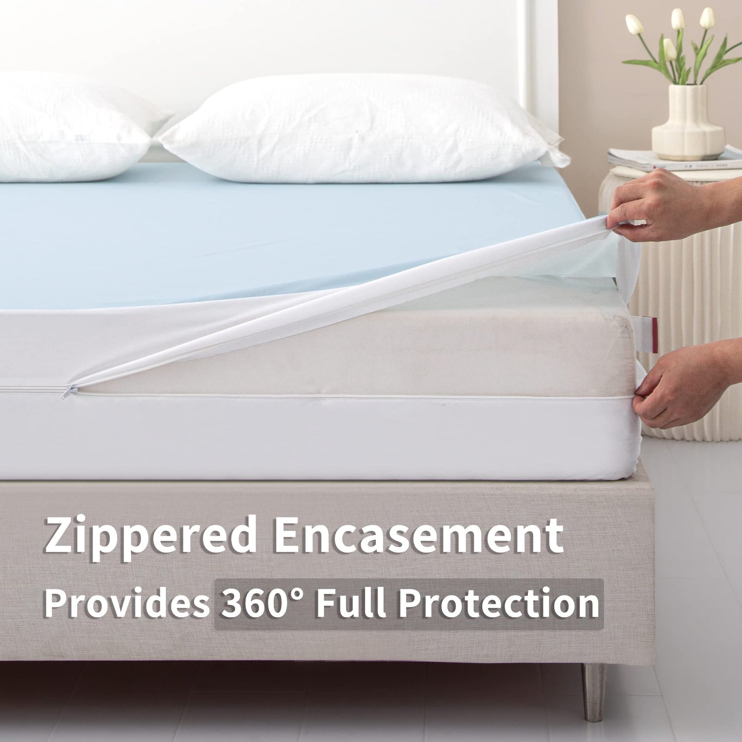 JET'S HOME Twin Zippered Mattress Encasement - 6 Sided Waterproof Mattress Protector with Zipper - Machine Washable Mattress Cover Fits 10-15 Inches