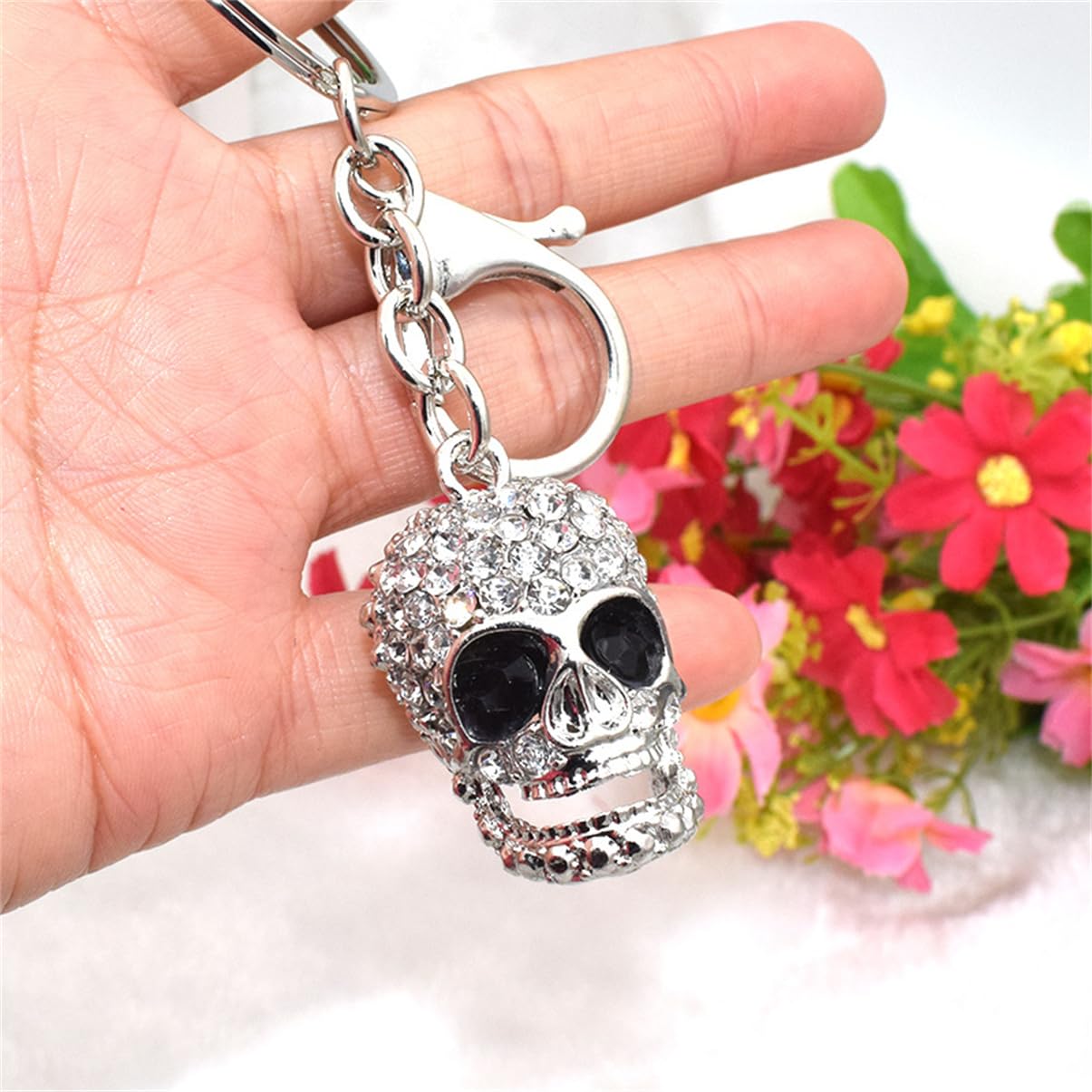 LXSSLY Skull Keychain for Men,Diamond Keychain,Punk Style Rhinestone Key chains,Crystal Skull Keyrings,Car Keychains for Men Women