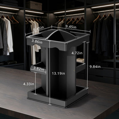 Rotating Cologne Organizer for Men, 3 Tier Wood Cologne Holder Stand with Brush Storage, 360 Spinning Perfume Display Shelf for men's Vanity, Multi-Layer Bathroom Organizers and Storage, Black