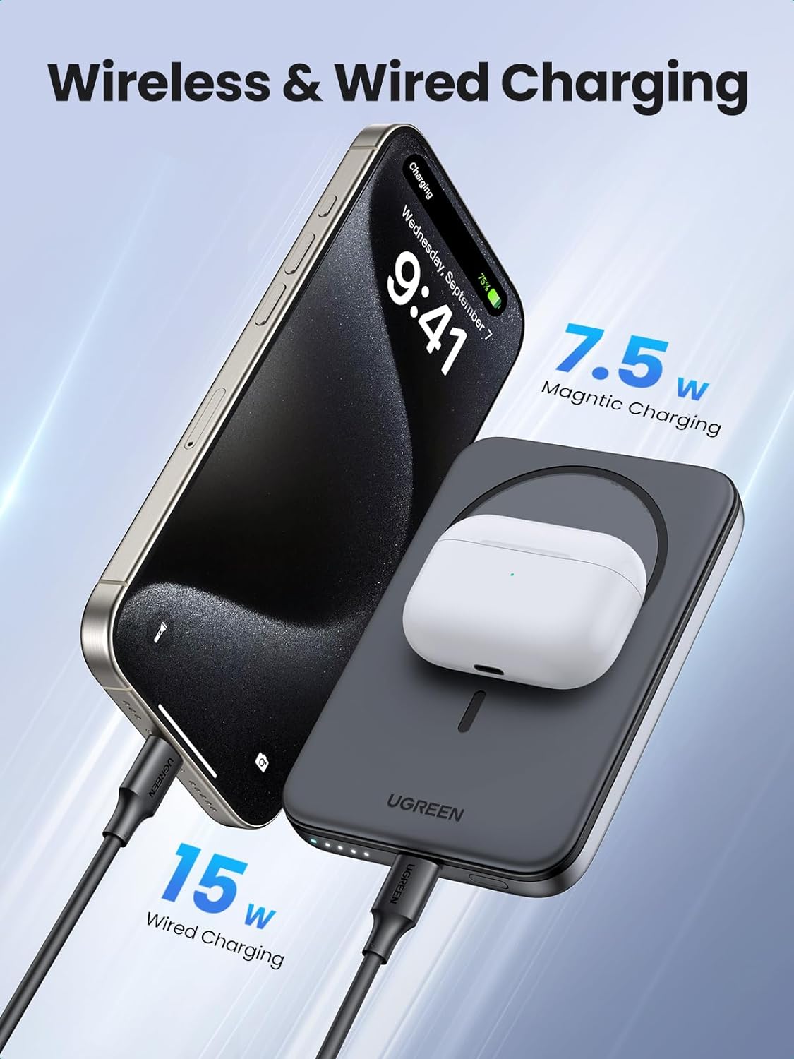 UGREEN Magnetic Power Bank,5,000mAh Wireless Portable Charger, PD 20W Fast Charging Battery Pack with USB-C for Magsafe, iPhone 17/17 Air/17 Pro/17 Pro Max, iPhone 16/15/14/13/12 Series