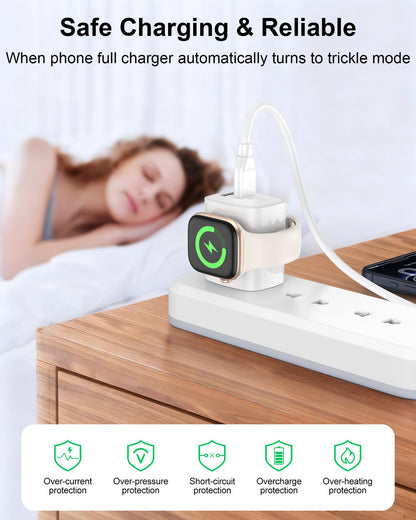 Portable Charger for Apple Watch, Dual Port Wall Charger Power Block, 3 in 1 iWatch Wireless Charge Cube, PD20W + QC18W Fast Charging Wall Plug for iPhone 17e 17 Pro Max 16e 16 15 14 13 12, iPad-White