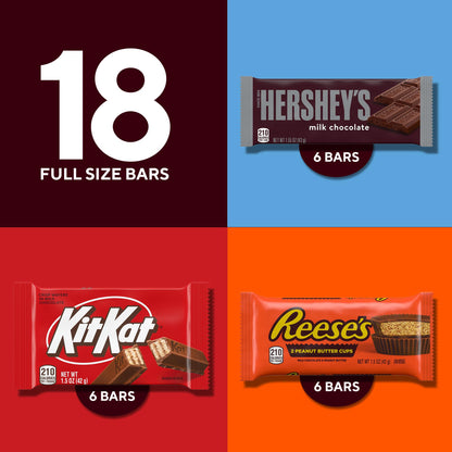 HERSHEY'S, KIT KAT and REESE'S Assorted Milk Chocolate Candy Variety Box, Halloween Candy, 27.3 oz (18 Count)