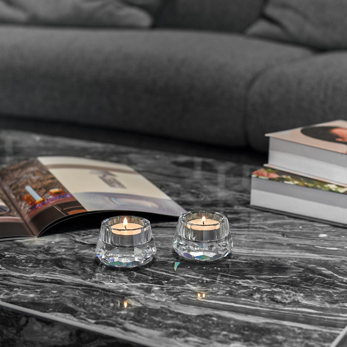 Crystal Candle Holders Set of 2, Tea Wax Ultra Elegant & Modern Centerpiece Home Décor,Wedding