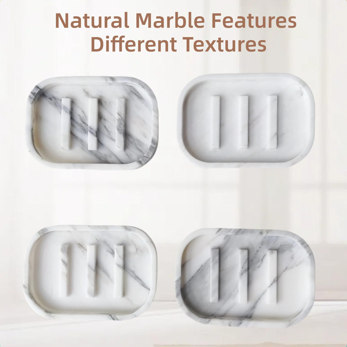Jusmioke Natural Marble Soap Dish for Bathroom Shower Sink，Stone Soap Holder with Drying