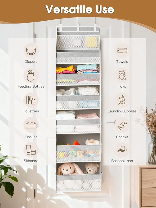 Criusia Over The Door Organizer, Heavy-Duty 6-Shelf Hanging Storage
